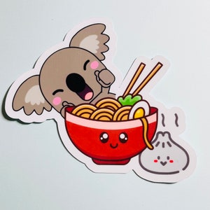 Koala Noodles and Potsticker Sticker | Individual | Waterproof | Weatherproof Stickers | Scratch-Resistant | Vinyl Stickers | Party Favor