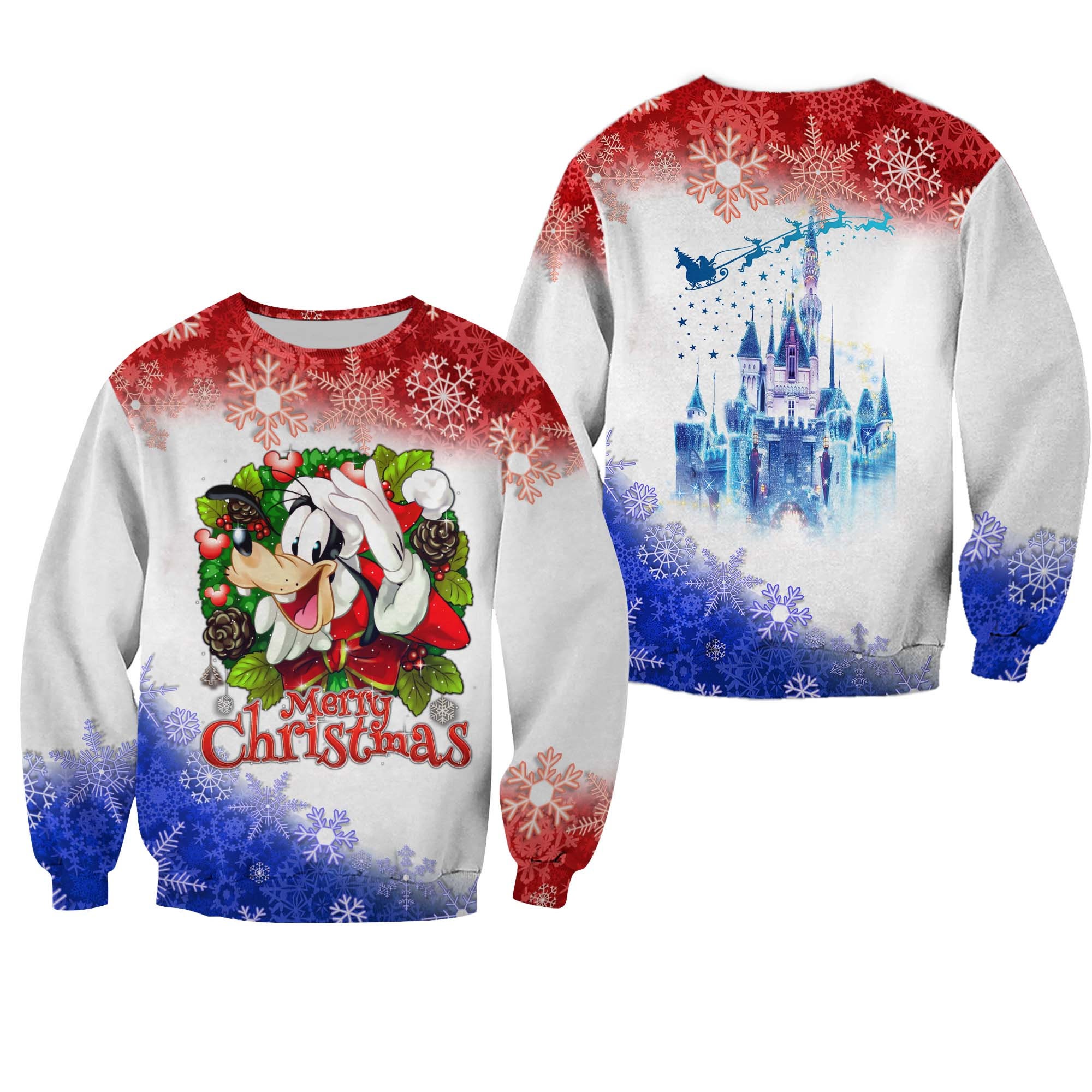 Discover Goofy Dog Pattern Xmas White Blue 2022 Christmas Disney Graphic Cartoon Outfits Unisex Casual Cotton Crewneck Sweaters Clothing Men Women