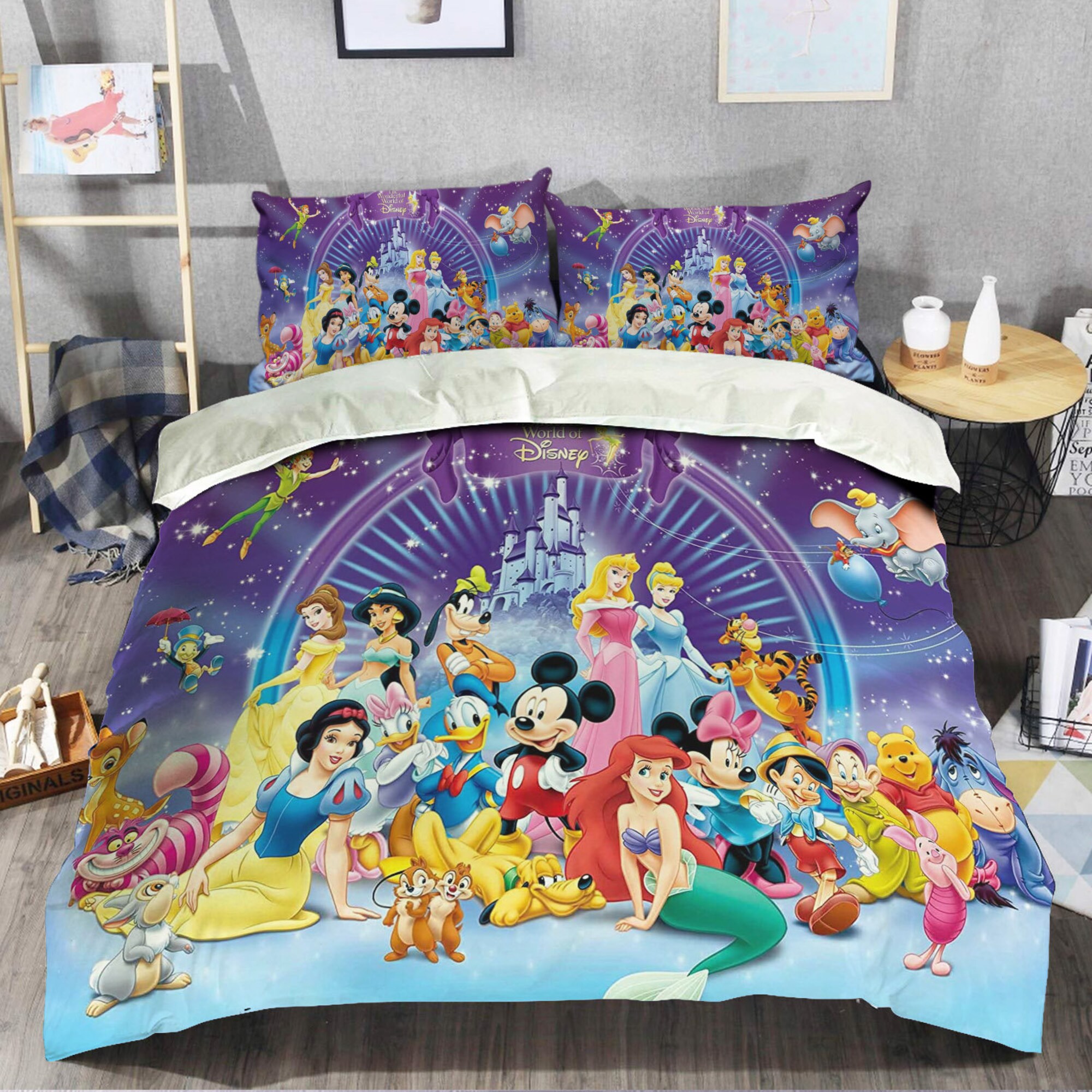 All Disney Characters Bedding Set Disney Graphic Cartoon
