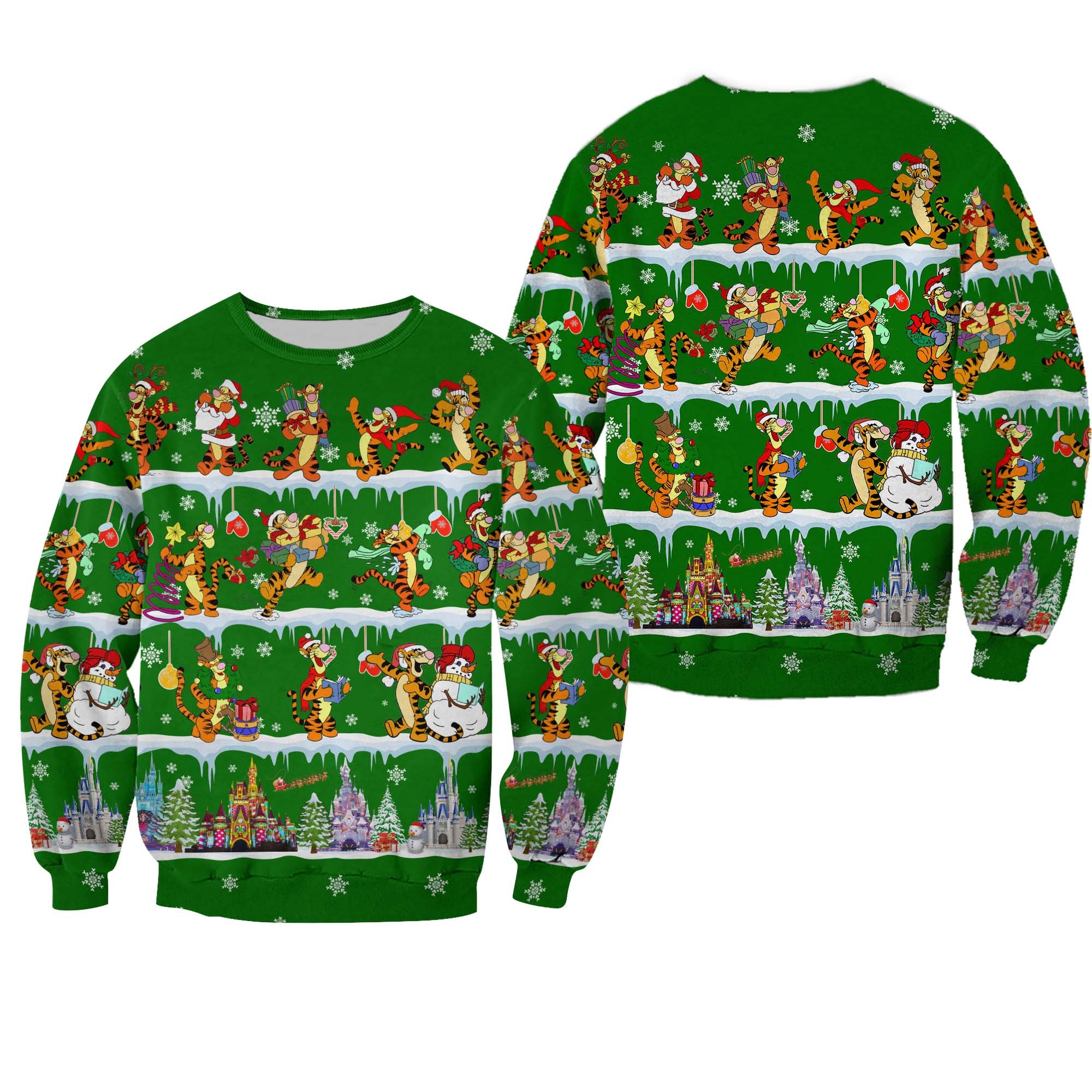 Discover Tigger Pattern Xmas Green 2022 Christmas Disney Graphic Cartoon Outfits Unisex Casual Cotton Crewneck Sweaters Clothing Men Women