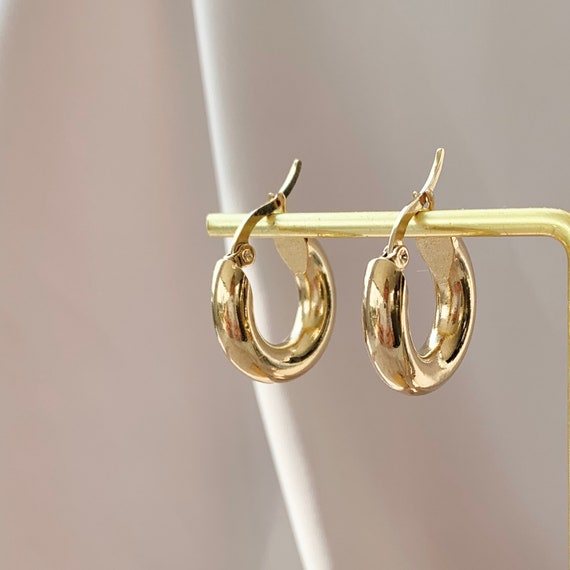 Pendientes de aro de acero inoxidable de oro grueso Etsy Pendientes de aro de acero inoxidable de oro grueso Etsy