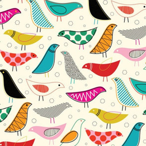 Bird Fabric Midcentury Cotton Quilting Fabric Etsy