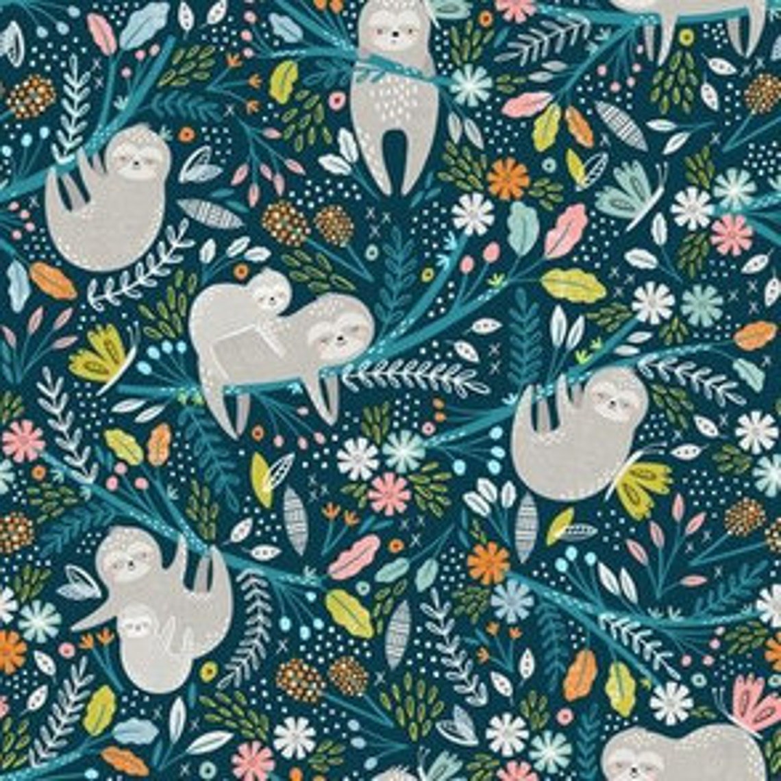 Sloth Fabric Cotton Quilting Fabric Etsy