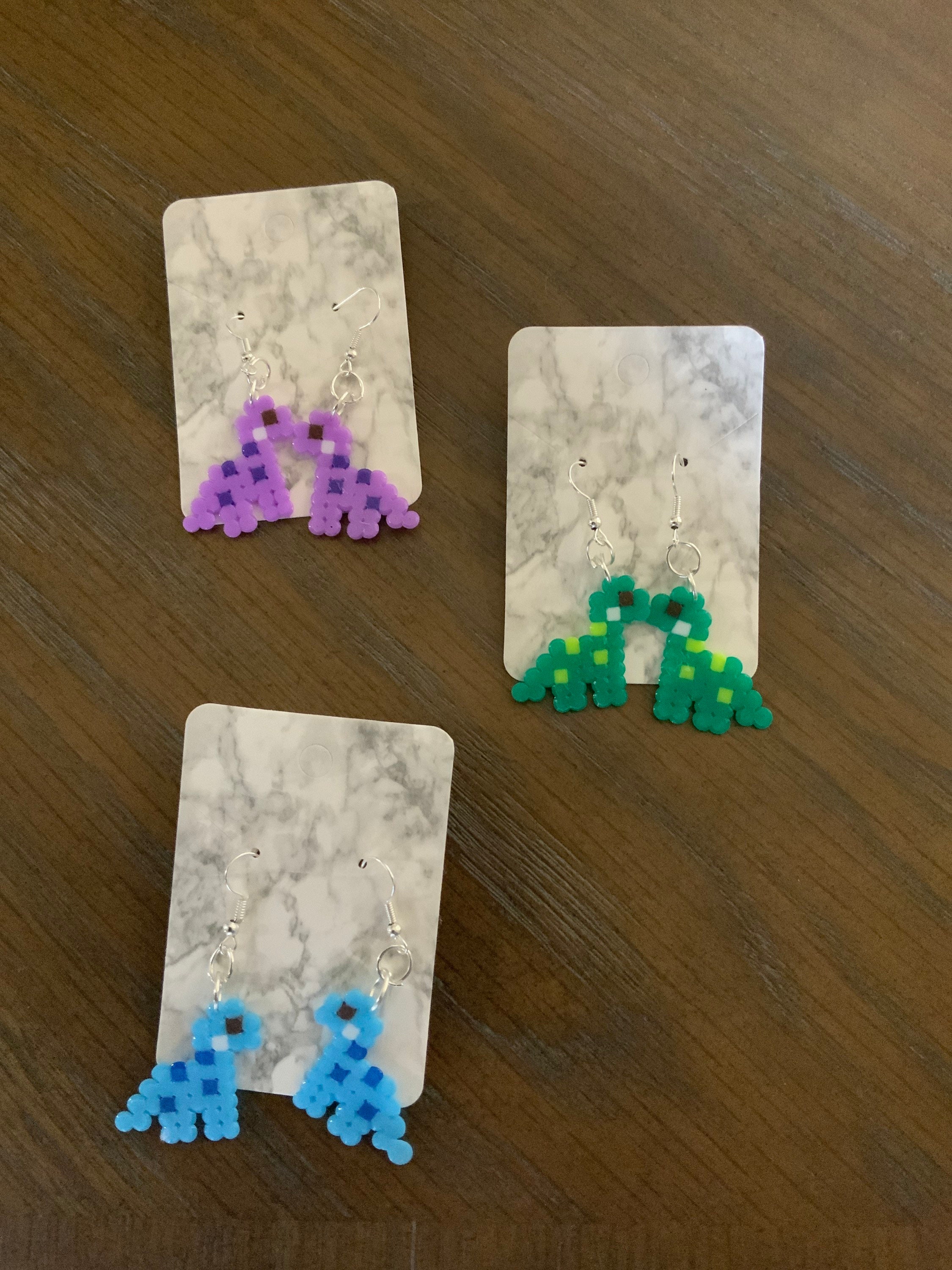 Cute Dinosaur Perler Bead Dangle Earrings/sterling Silver Etsy