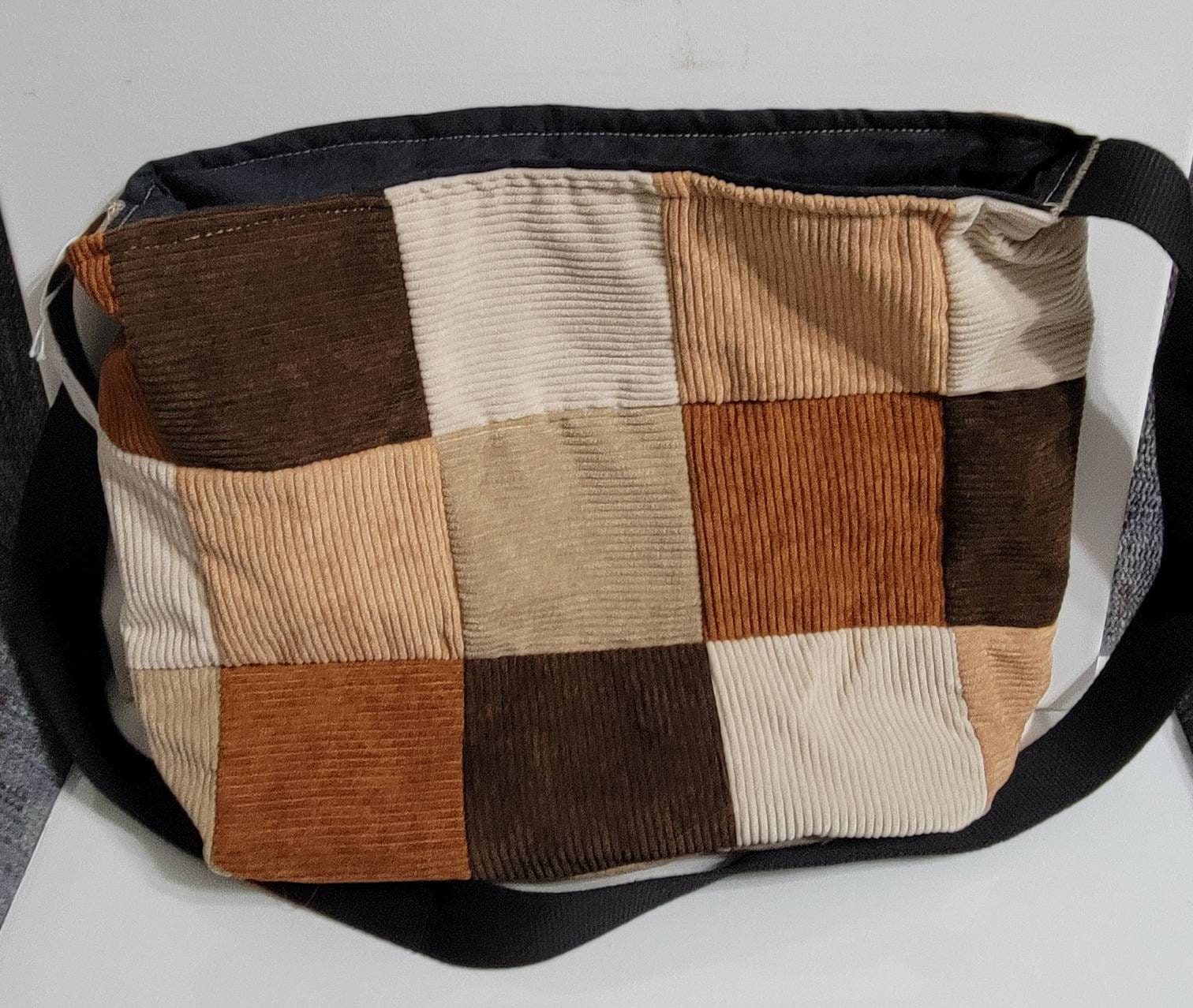 Corduroy Leather Women Patchwork Shoulder Bag Soft Plush Stripes