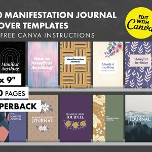 Canva 6 x 9&quot; KDP Paperback Cover Templates + Free Canva Guide - Manifestation Journal Covers