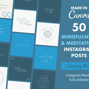 Instagram Posts Templates - Mindfulness and Meditation Quotes - Calming Blues - Canva