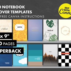Canva KDP Paperback Cover Templates + Free Canva Guide - Notebook Covers - 6x9, 120 Pages