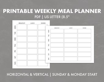 Minimalistyczny tygodniowy plan posiłków, US Letter (wersja cyfrowa do pobrania)