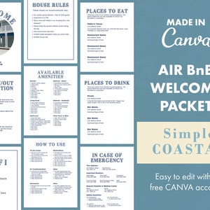 AirBnb Welcome Packet - Coastal - Host Guide - Home Rental - Welcome Book - Canva
