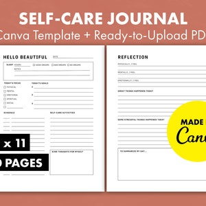 Self-Care Journal KDP Interior - 8.5 x 11 - Letter Size - Canva Template & Ready-to-Upload PDF