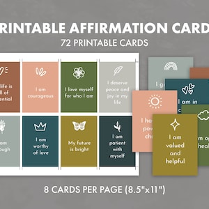 Printable Affirmation Cards, Editable Card Template, Motivational Cards, Self Care Deck