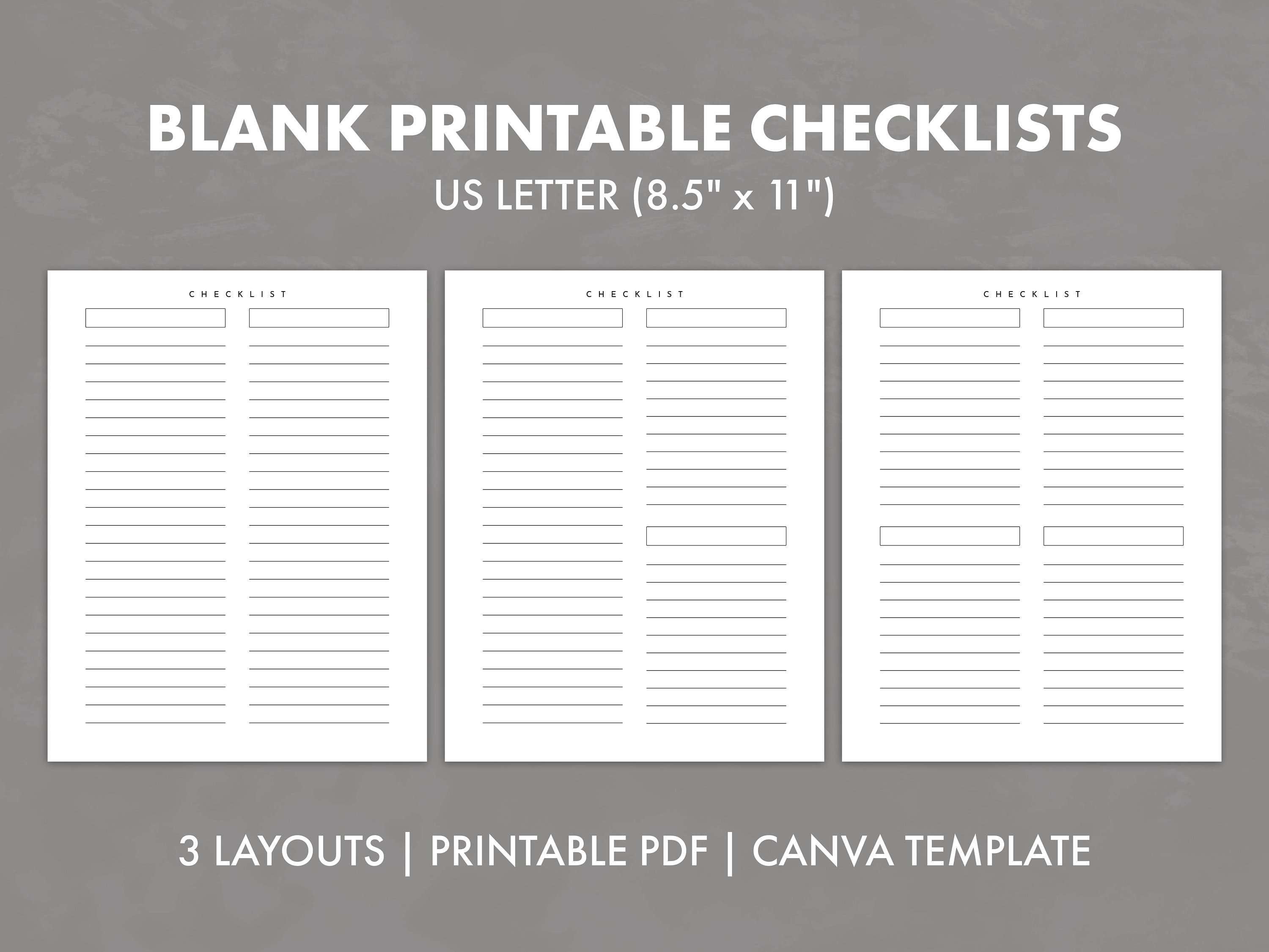 Blank Printable Checklist, US Letter Size, Printable Checklist Pages ...