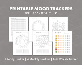 Printable Mood Tracker Bundle, Monthly & Yearly Charts (PDF)