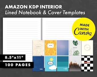 KDP Lined Notebook & Cover Templates – Canva, 8.5x11 (Digital Download)