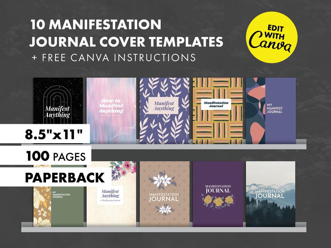Manifestation Journal Covers + Free Canva Guide - KDP Canva Cover Templates - 8.5x11 - Etsy