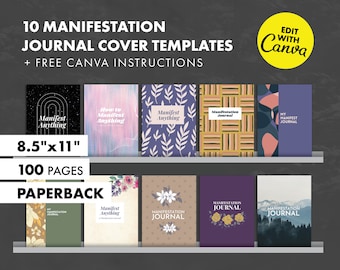 Manifestation Journal Covers + Free Canva Guide - KDP Canva Cover Templates - 8.5x11