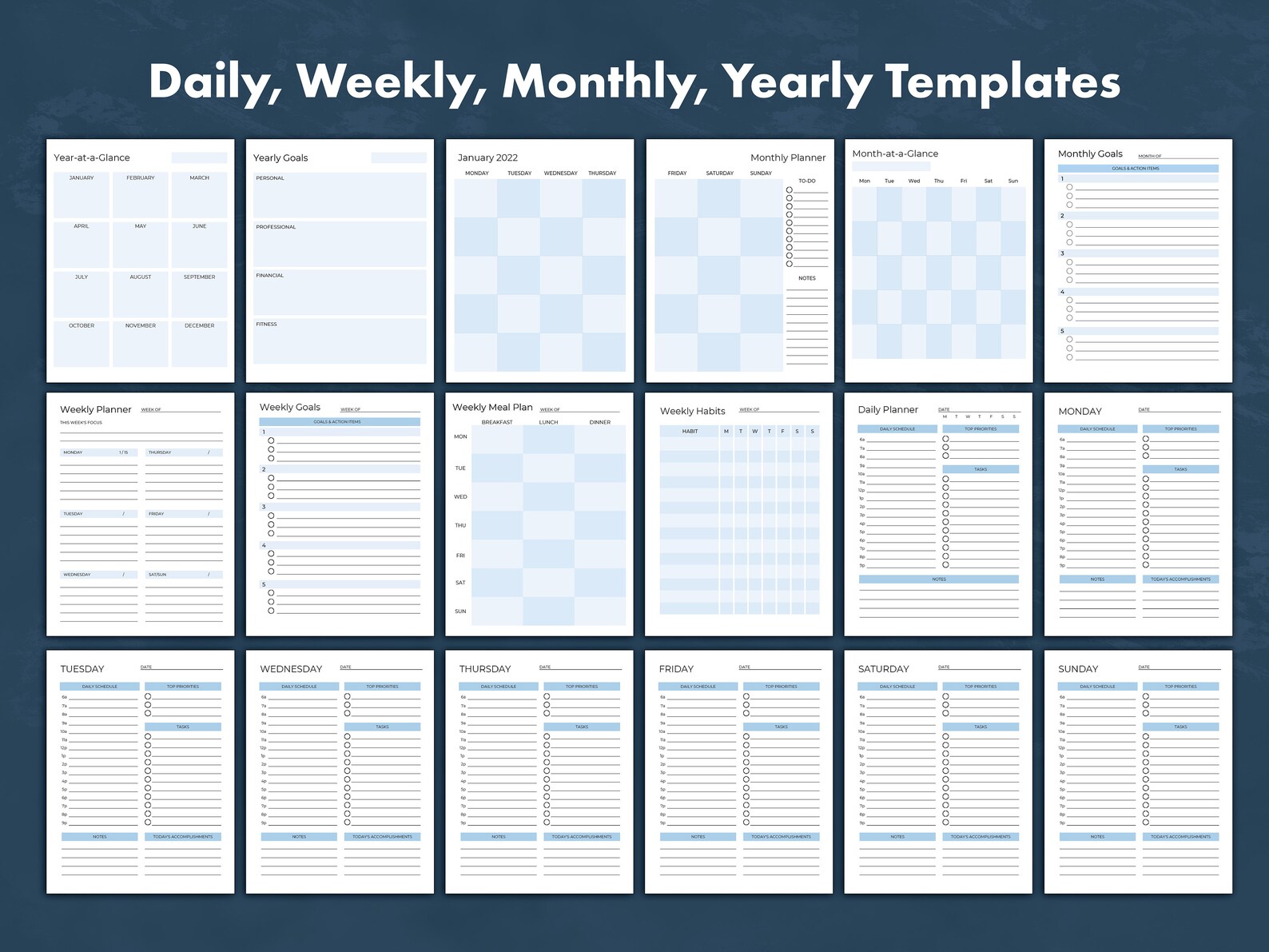 Daily, Weekly, Monthly Planner Template Pack Canva Customized Planner ...