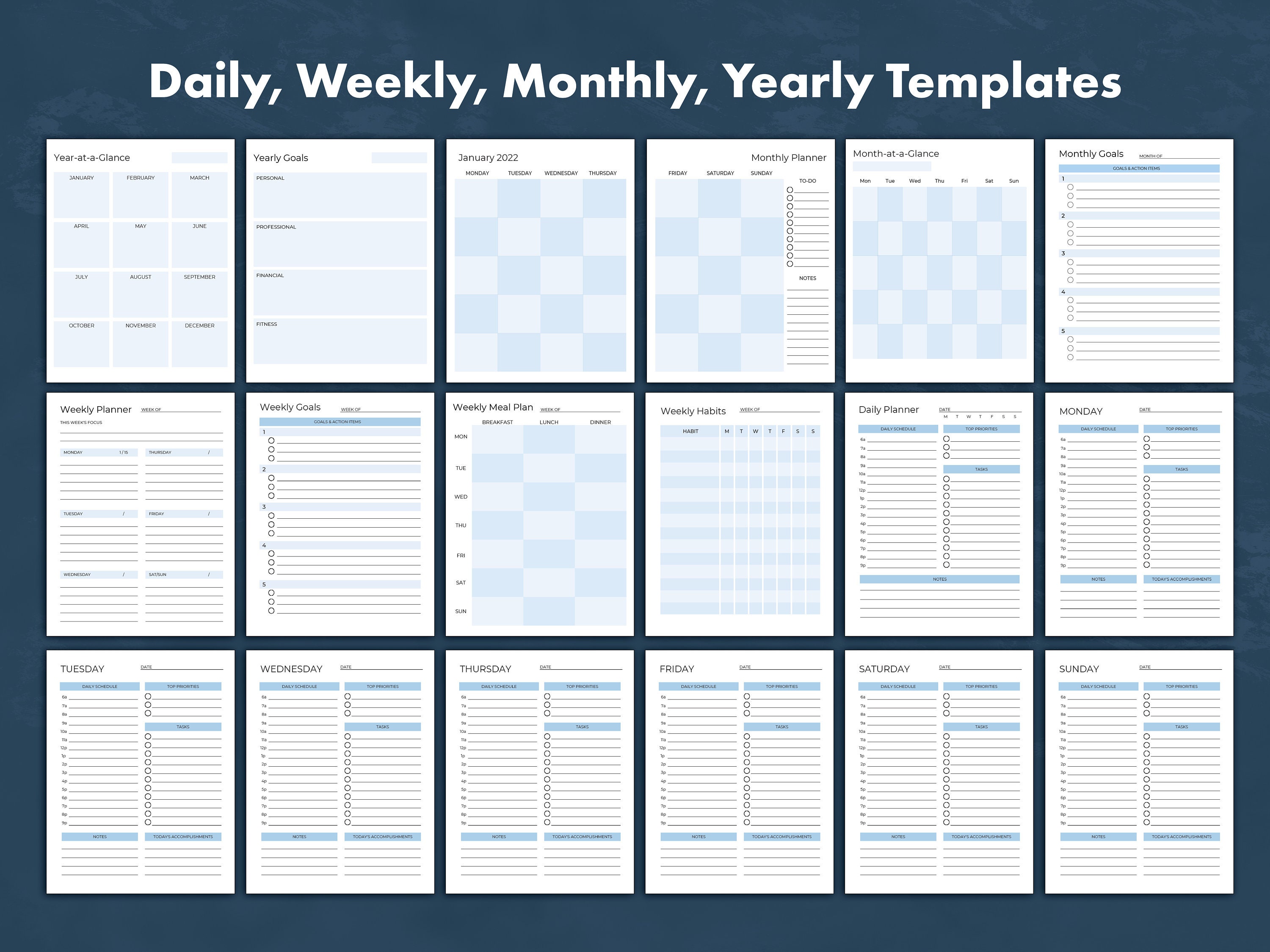 Daily, Weekly, Monthly Planner Template Pack - Canva - Customized ...