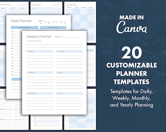 Daily, Weekly, Monthly Planner Template Pack - Canva - Customized Planner Pages