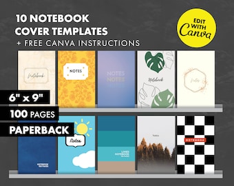 Canva KDP Paperback Cover Templates + Free Canva Guide - Notebook Covers