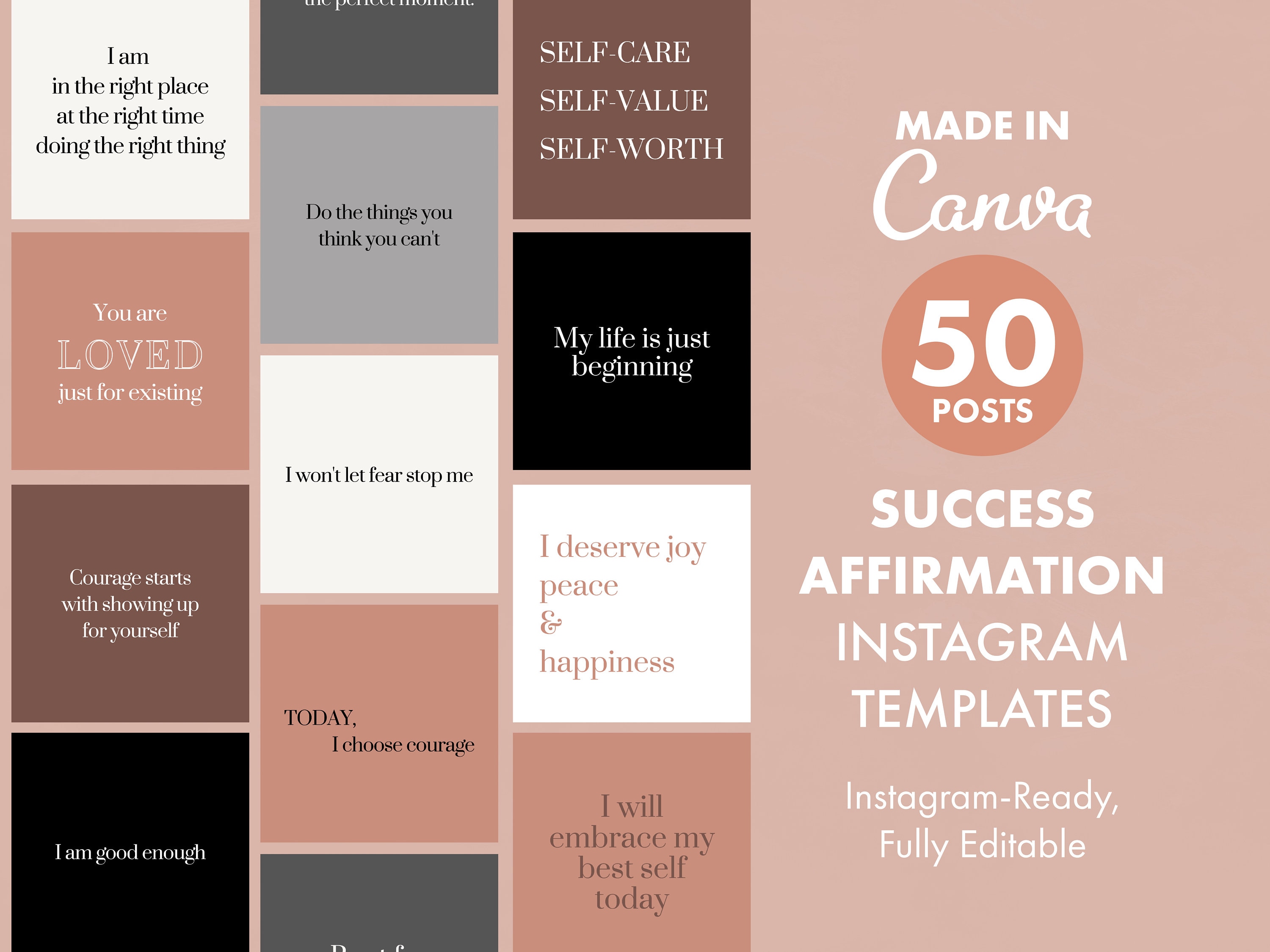 Success Insta Posts Instagram Posts Templates - Success Affirmations - Canva - Etsy