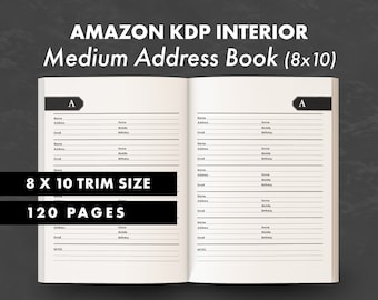 KDP Address Book Interior – 8x10, 120 Pages (Ready to Upload PDF)