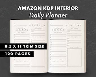 Planificador diario KDP Interior: Registro de agua y comidas, tamaño carta (PDF)