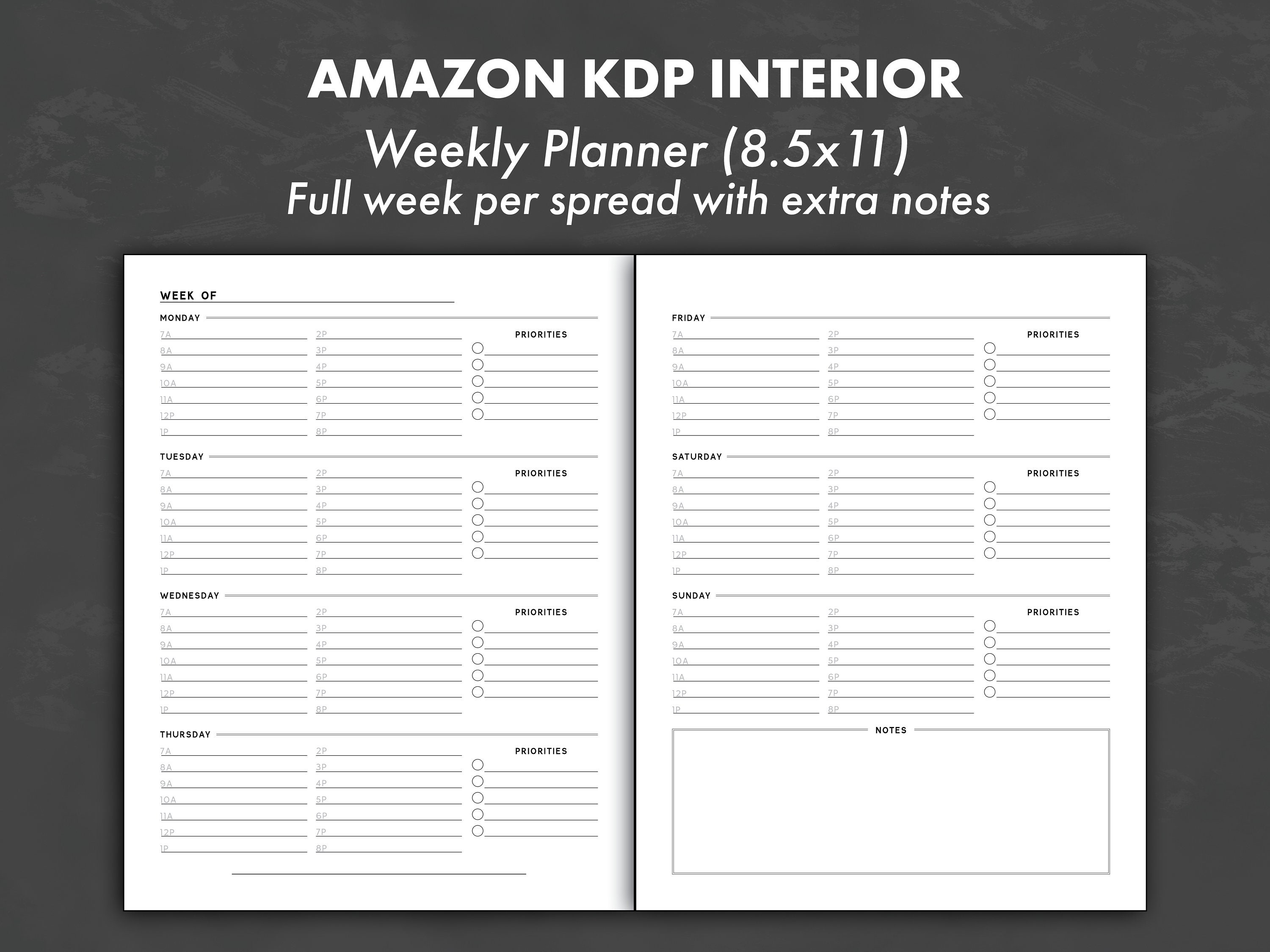 KDP Weekly Planner 8.5x11 Ready to Upload PDF Etsy UK