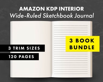 Paquete KDP - Diario de cuaderno de bocetos con reglas amplias - Interior de KDP - Plantilla de cuaderno