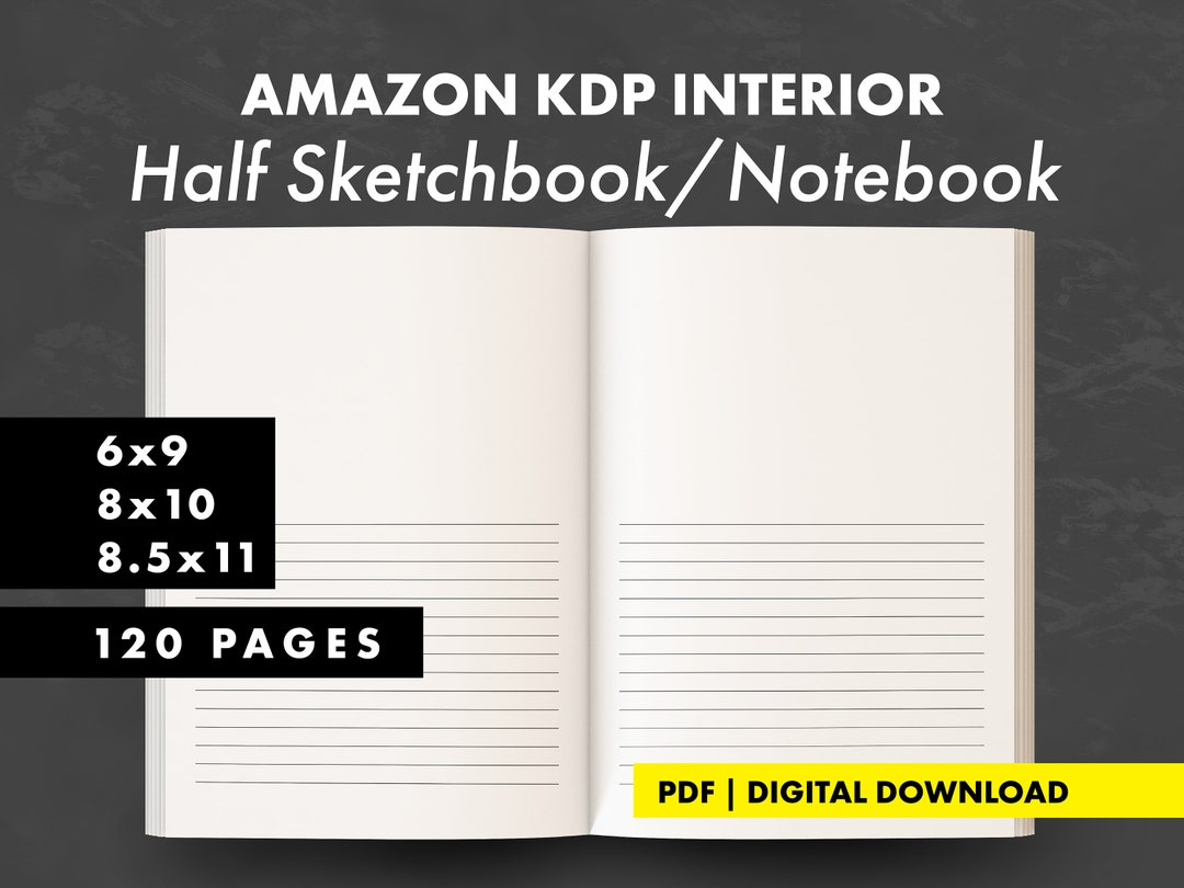 KDP Interior Half Sketchbook/notebook Wideruled PDF Etsy