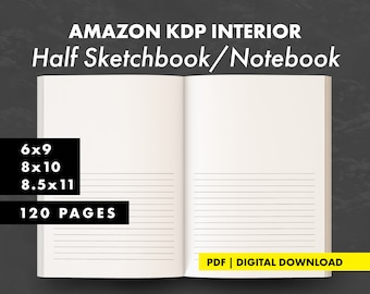 KDP Interior - Half Sketchbook/Notebook - Wide-Ruled - PDF - Digital Download