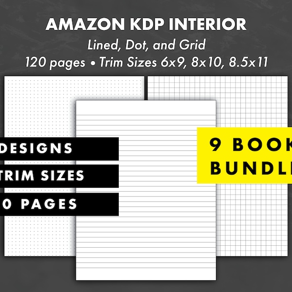 KDP Interior - Blank Lined Notebook, Dotted Journal, Grid Journal - Printable Template