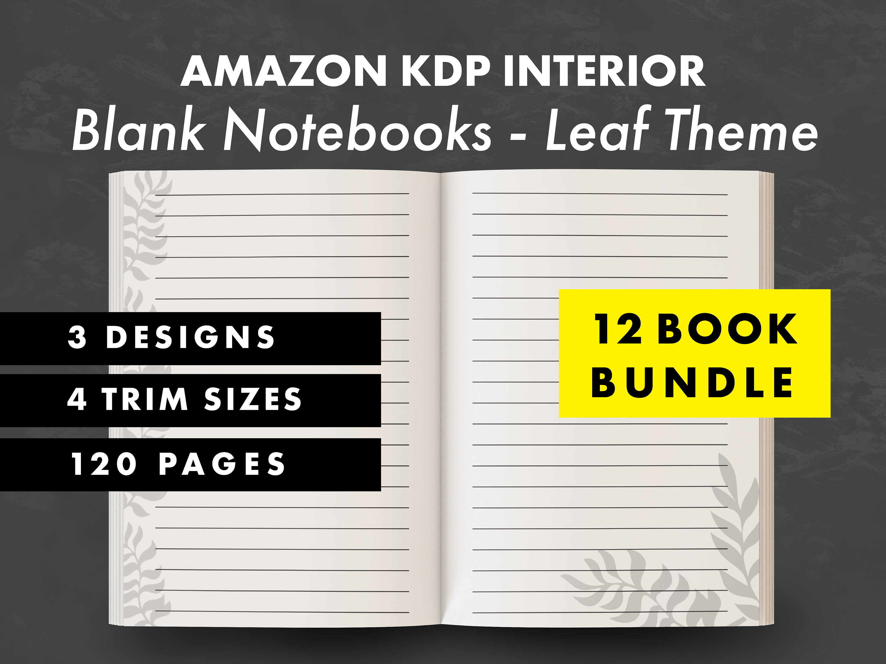 KDP Notebook Bundle Leaf Ready to Upload Blank Book Template Etsy UK