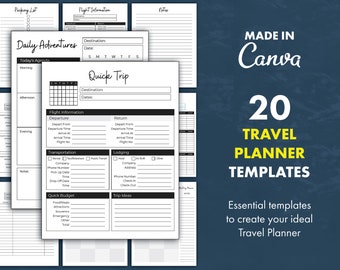 Canva Travel Planner Templates - 20 Page Layouts (Digital Download)