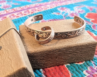 Copper Magnetic Bracelet & Ring Combo- Floral Design