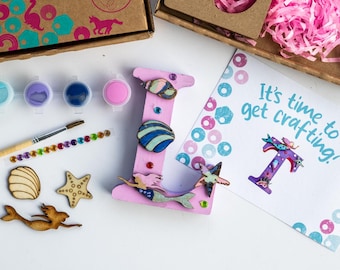 Personalized Mermaid Letter Painting Kit: DIY Wooden Craft Gift