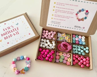 Personalised butterflies and flowers bead making kit | Eco friendly kids party craft | Bracelet making kit | Girls birthday gift UK