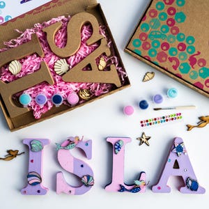 Kit de manualidades con nombre de sirena personalizado: pinta tus propias letras de madera, decoración para habitación de niña
