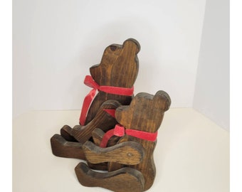 Vintage Parent and Baby Wooden Bears Set