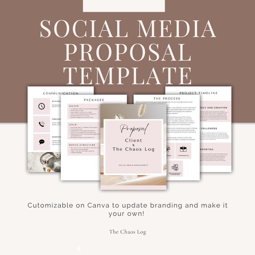 Social Media Proposal Template for Canva | Manager, Freelancer (digital ...