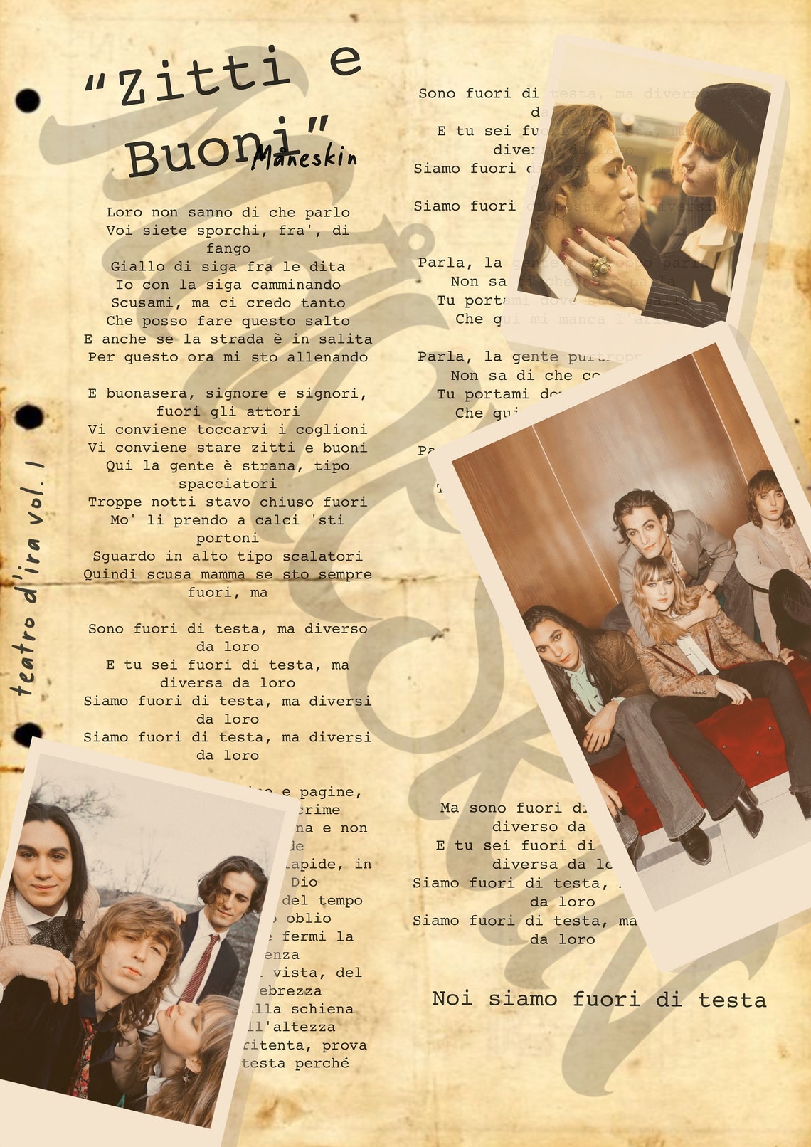A4 Måneskin Zitti e Buoni Lyrics Poster Etsy