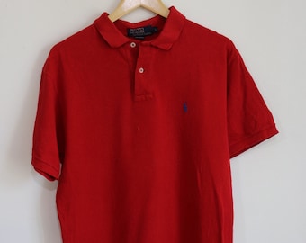 Vintage Ralph Lauren Pique Polo Red Made in USA Men's Size Large Used