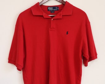 Vintage 90s Ralph Lauren Knit Polo Red Made in Canada Men's Size Medium Used