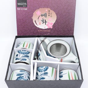 Servizio da tè in ceramica Nagoya Ye Hwa (teiera con filtro e 5 tazze) con motivo floreale