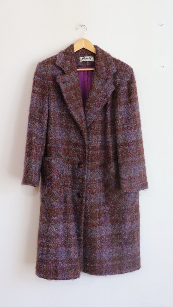 Vintage 90s Green & Blue Bouclé Coat 14 16