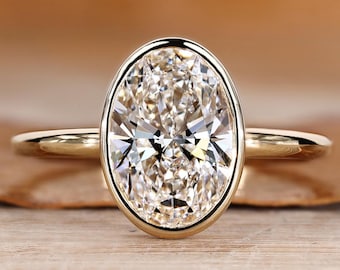 Oval Diamond Solitaire Engagement Ring in Bezel Setting, Comfort Fit Wedding Ring, Propose Ring for Her, Anniversary Gifts, Handcrafted Ring