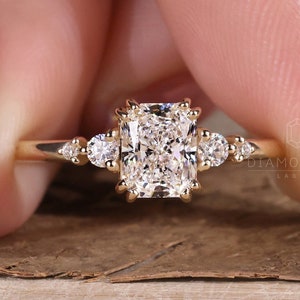 1.11 TW Radiant Cut Diamond Engagement Ring, EF/VS Lab Grown Diamond Ring, Five Stone Ring, Diamond Ring for Her, Engagement Ring for Women