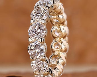 Round Cut Lab Grown Diamond Band, Full Eternity Wedding Band for Women, Single Prong Comfort Fit Setting, Anniversary/Birthday Gifts