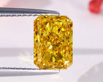 Radiant Cut Yellow Diamond, 1.93 CT Fancy Vivid Yellow Lab Grown Diamond, Yellow Diamond for Engagement Ring, Fancy Color Diamond for Women